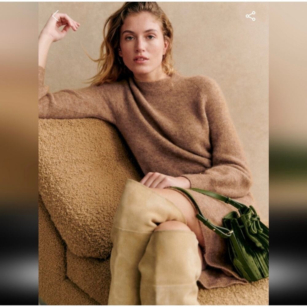Sézane Enola Dress Light Camel Mohair Wool Belted Mini Dress M NWT - Picture 11 of 14